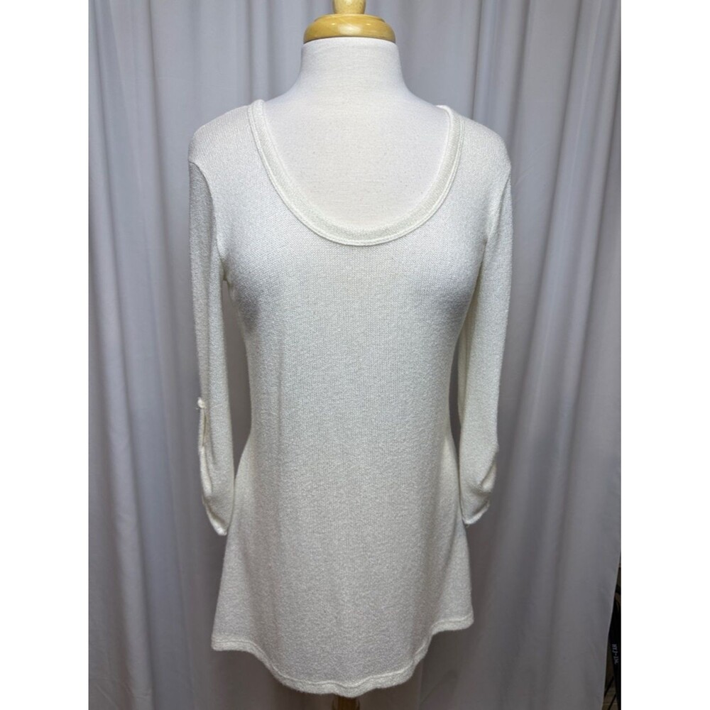 Cherish Ivory Scoop Neck Long Sleeve Tunic Sweater, Medium